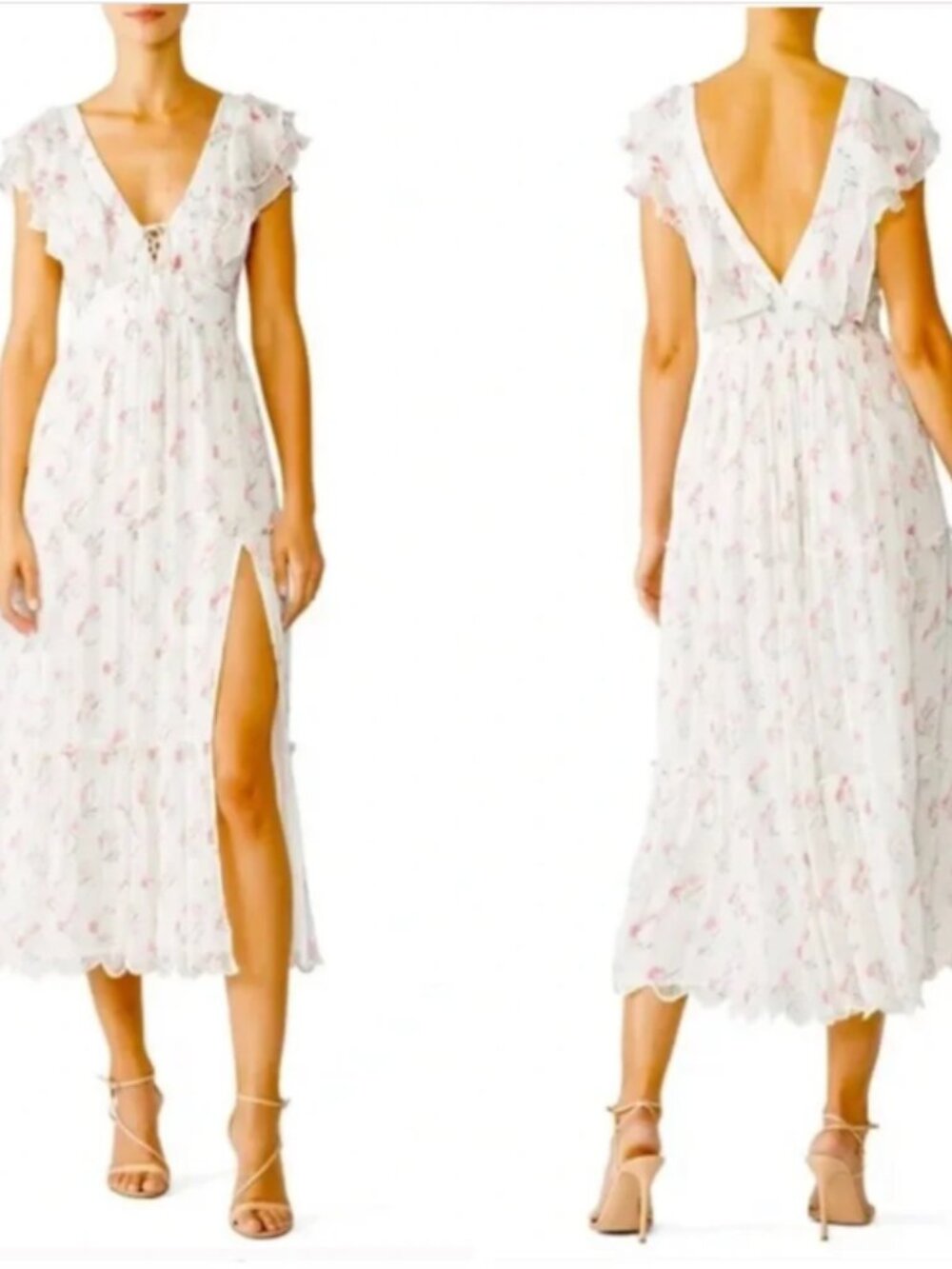 Hemant & Nandita Blush Floral Midi Dress Size M